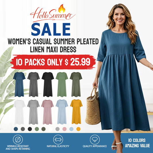 Breathable cotton and linen short-sleeved dress - a must-have summer casual piece suitable for all body types (S - 5XL)