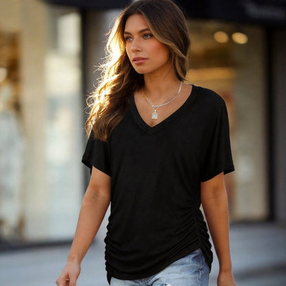 ✨Women’s Casual V-Neck Short Sleeve Shirt | Ultra Stretchy, Figure-Hugging Cut & All-Season Comfort💗