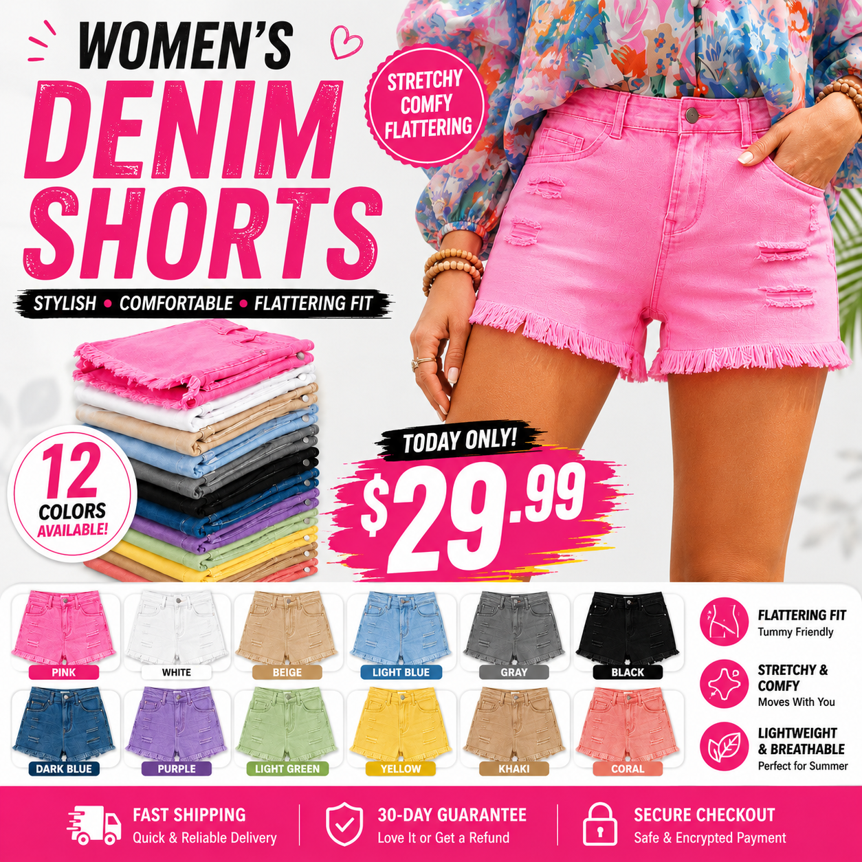 Super Special Offer!Womens Mid Rise Stretchy Cut Off Frayed Denim Shorts Ripped Summer Casual Beach Vacation Clothes