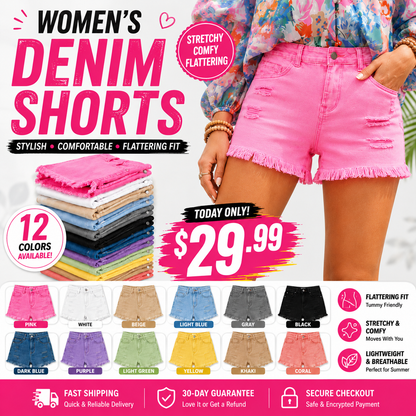 Super Special Offer!Womens Mid Rise Stretchy Cut Off Frayed Denim Shorts Ripped Summer Casual Beach Vacation Clothes
