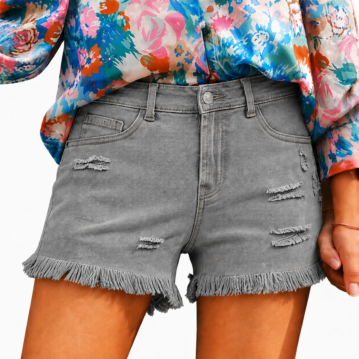 Super Special Offer!Womens Mid Rise Stretchy Cut Off Frayed Denim Shorts Ripped Summer Casual Beach Vacation Clothes