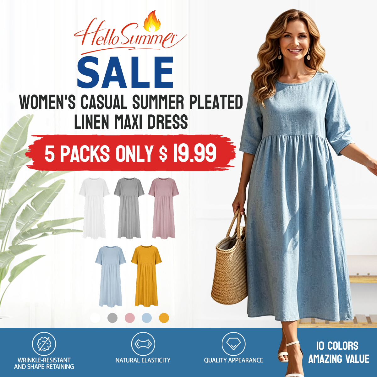Summer New Cotton and Linen Casual Short Sleeve