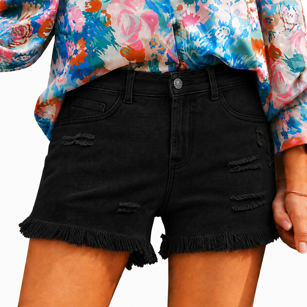 Super Special Offer!Womens Mid Rise Stretchy Cut Off Frayed Denim Shorts Ripped Summer Casual Beach Vacation Clothes
