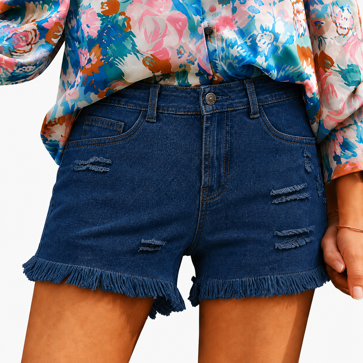 Super Special Offer!Womens Mid Rise Stretchy Cut Off Frayed Denim Shorts Ripped Summer Casual Beach Vacation Clothes