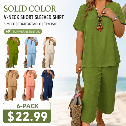 Effortless Comfort™ Lounge Set – Short Sleeve Top & Wide Leg Pants